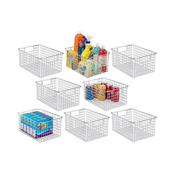 Metal Wire Food Organizer Basket with Built-In Handles, Medium - 8 Pack, Chrome