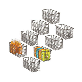 Metal Wire Food Organizer Basket with Built-In Handles, Small - 8 Pack, Bronze