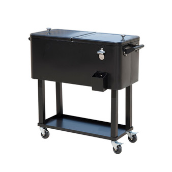 80 QT Rolling Cooling Bins Ice Chest on Wheels Outdoor Stand Up Drink Cooler Cart for Party, Black