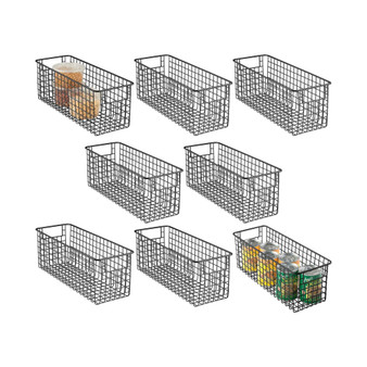 Slim Metal Wire Food Organizer Basket with Handles, 8 Pack, Matte Black