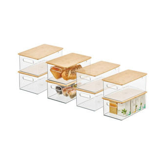 Plastic Kitchen Storage Box with Bamboo Lid and Handles, 8 Pack