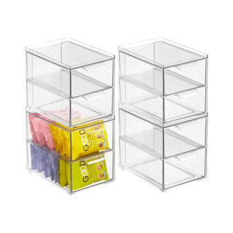 Stacking Plastic Storage Kitchen Bin with Pull-Out Drawers, Medium - 4 Pack