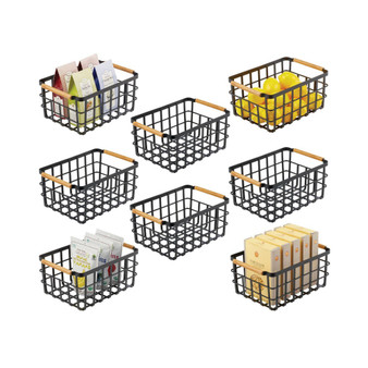 Metal Food Organizer Storage Basket - 8 Pack - Matte Black/Natural