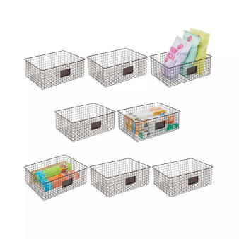 Metal Food Organizer Storage Basket with Label Slot, 8 Pack