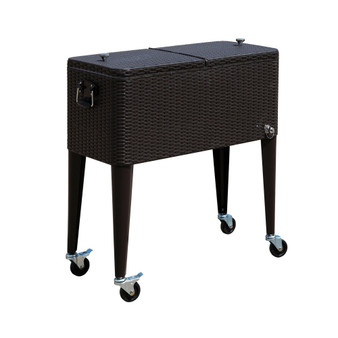 80 QT Rolling Cooling Bins Ice Chest on Wheels Outdoor Stand Up Drink Cooler Cart for Party, Dark Brown Wicker