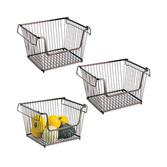 Stackable Storage Basket with Handles, 3 Pack