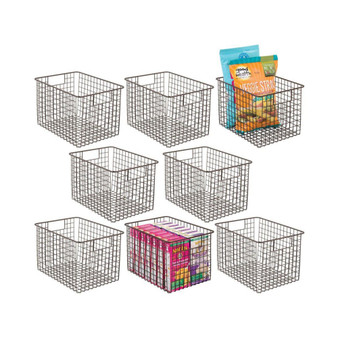 Metal Wire Food Organizer Basket with Built-In Handles, Large - 8 Pack, Bronze