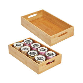 Bamboo Wood Compact Food Storage Bin with Handle - 2 Pack