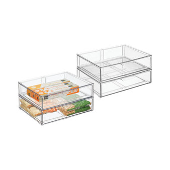 Stackable Kitchen Storage Bin Box with Pull-Out Drawer, Large - 4 Pack