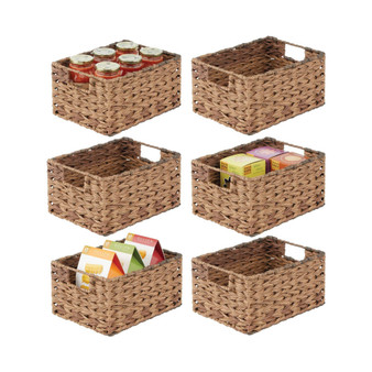 Woven Farmhouse Pantry Food Storage Bin Basket Box, Small - 6 Pack - Brown Ombre