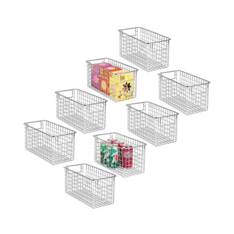 Metal Wire Food Organizer Basket with Built-In Handles, Small - 8 Pack, Chrome