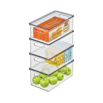 Plastic Stackable Kitchen Storage Box, Handles, Lid, 4 Pack