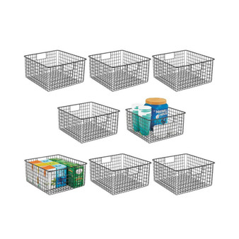 Metal Wire Food Organizer Storage Bins with Handles - 8 Pack - Black