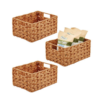 Woven Farmhouse Pantry Food Storage Bin Basket Box, Small - 3 Pack, Camel Brown