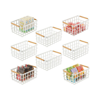 Metal Food Organizer Storage Basket - 8 Pack - Matte White/Natural
