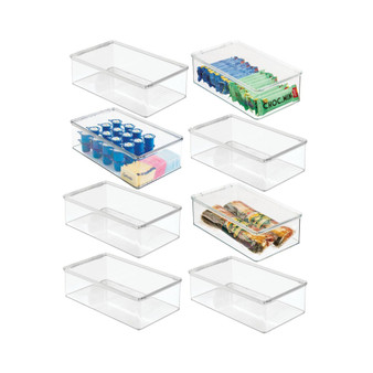 Plastic Stackable Kitchen Food Storage Box, Hinged Lid, 8 Pack