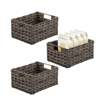 Woven Farmhouse Pantry Food Storage Bin Basket Box, Small - 3 Pack, Dark Brown