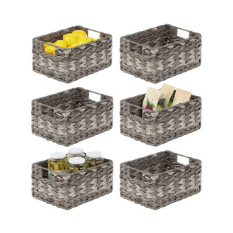 Woven Plastic Kitchen Pantry Storage Bin Basket, Small - 6 Pack - Gray Ombre