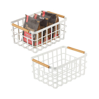 Metal Food Organizer Storage Basket - 2 Pack - Matte White/Natural