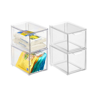 Stacking Plastic Storage Kitchen Bin with Pull-Out Drawers, Small - 4 Pack
