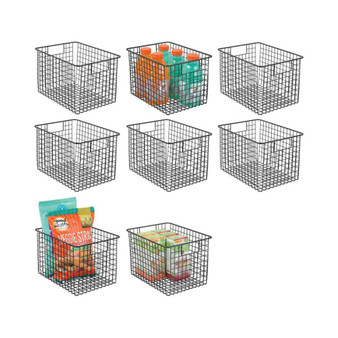 Metal Wire Food Organizer Basket with Built-In Handles, Large - 8 Pack, Black