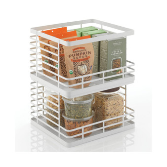 Modern Metal Wire Kitchen Cabinets, Pantry, Medium, Matte White - 2 Pack