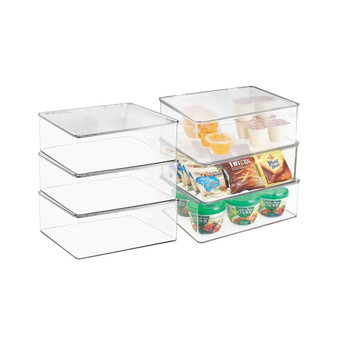 Plastic Kitchen Pantry/Fridge Storage Organizer, Hinge Lid, XLarge - 6 Pack