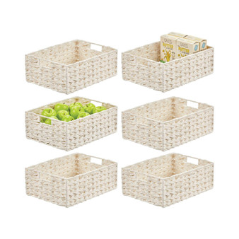 Woven Farmhouse Kitchen Pantry Food Storage Basket Box, Large - 6 Pack, White