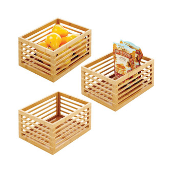 Bamboo Slotted Kitchen Pantry Organizer Bin - 3 Pack