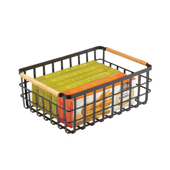 Metal Food Organizer Storage Bins with Bamboo Handles