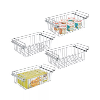 Large Wire Hanging Drawer Basket, Attach to Shelf - 4 Pack