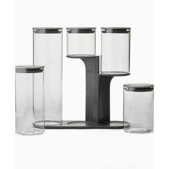 Podium 5-Piece Glass Storage Jar Set with Stand