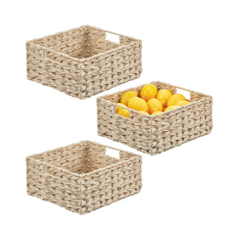 Woven Farmhouse Kitchen Pantry Storage Basket Box, Medium - 3 Pack, Cream/Beige