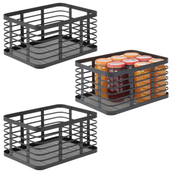 Flat Wire Basket for Kitchen Organization,12" Wide, 3 Pack, Matte Black