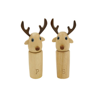 Rubber Wood Reindeer Wooden Pepper and Salt Mills 2-Pc. Set