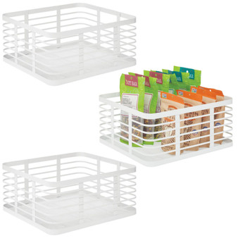 Steel Metal Wire Kitchen Organizer Basket with Handles, 3 Pack, White