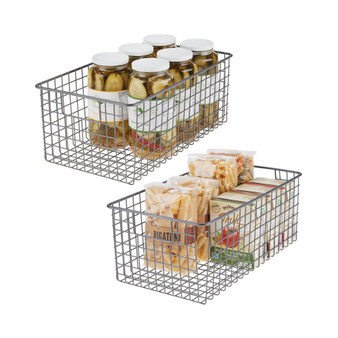 Metal Wire Food Organizer Basket, Built-In Handles, Medium - 2 Pack, Dark Gray