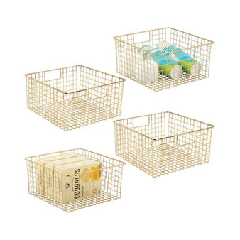 Steel Food Storage Bin Organizer Basket w/ Handle - 4 Pack - Soft Brass