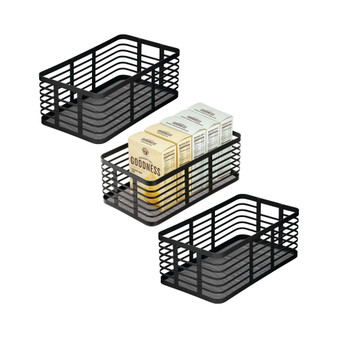 Metal Wire Organizer Basket for Kitchen/Pantry, 3 Pack, Matte Black