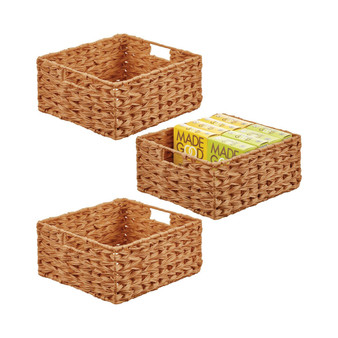Woven Farmhouse Pantry Food Storage Bin Basket Box, Medium - 3 Pack, Camel Brown