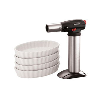 Chef's Tools 5-Pc. Butane Crème Brûlée Torch and Porcelain Ramekin Set