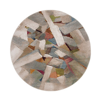 Porcello Gray and Multi 6'7" x 6'7" Round Area Rug