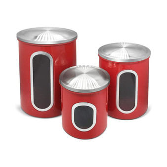 Megacasa 3 Piece Stainless Steel Canister Set in Red Finish