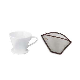 Number 2-Size Porcelain Filter Cone and Flexible Mesh Reusable Coffee Filter, Brews 2 to 6-Servings