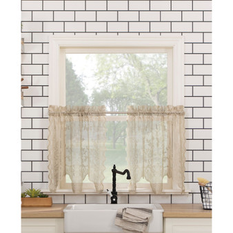 Alison Floral Lace Rod Pocket Kitchen Curtain Tier Pair, 58" x 36"