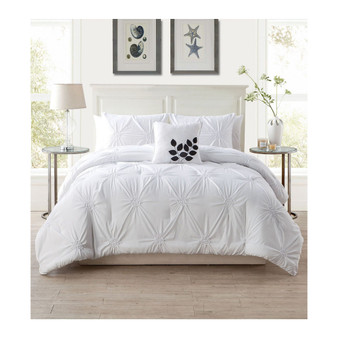 London Floral Pintuck 4 Piece Comforter Set, Queen