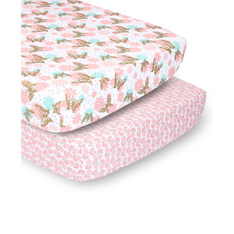 PSP Sheets Pink and Gold Butterfly/Pink Ditsy Floral, 2-Pack