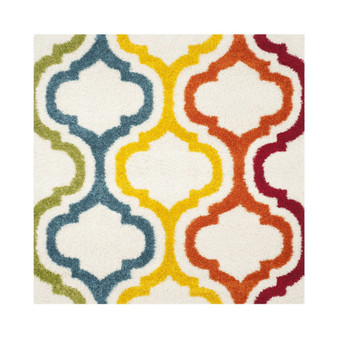 Shag Kids Ivory and Multi 6'7" x 6'7" Square Area Rug
