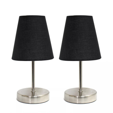 Simple Designs Sand Nickel Mini Basic Table Lamp with Fabric Shade 2 Pack Set