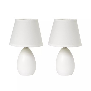 Simple Designs Mini Egg Oval Ceramic Table Lamp 2 Pack Set